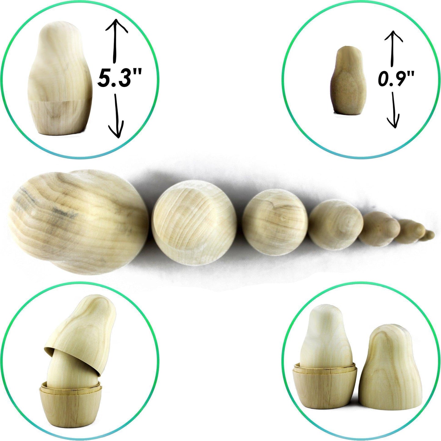 Unpainted Nesting Dolls DIY 7 Pcs Matryoshka Nesting Dolls Blank DIY Unfinished