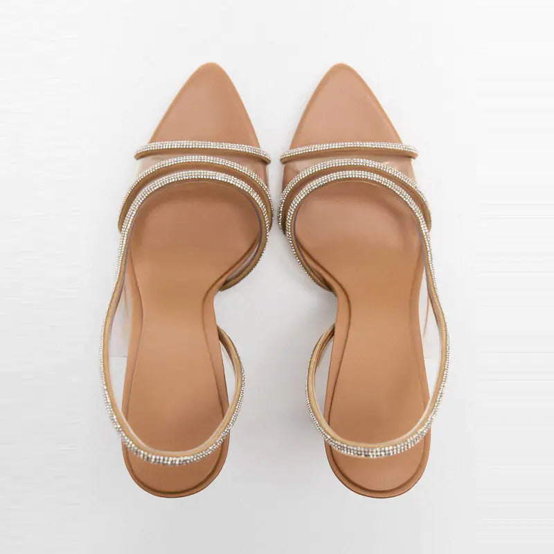 Luxury Rhinestone Strap Transparent High Heels for Women