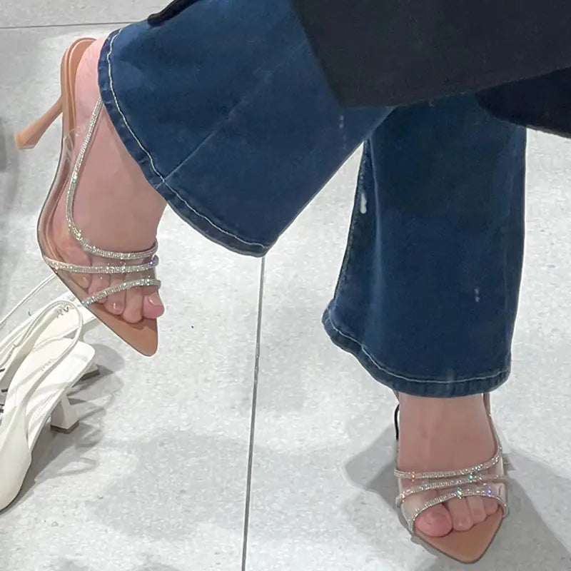 Luxury Rhinestone Strap Transparent High Heels for Women